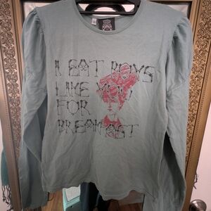 Gray Graphic Relaxed Long Sleeve Tee Shirt